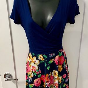 BARELY WORN Blue and Floral Wrap Dress.